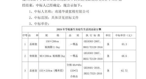 开云网页版登录入口新生寄宿生及新生军训生活用品采购项目中标候选人公示